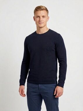 TED BAKER Men's Mocka Ribbed Crew Neckline Sweater - Navy Blue, Medium